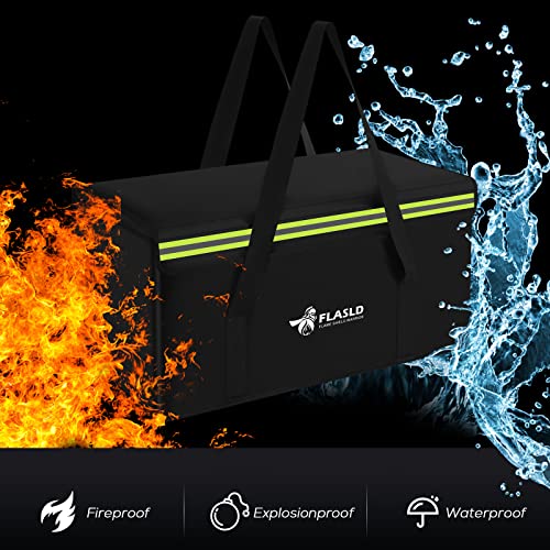 FLASLD Large Fireproof Lipo Bag for 200Ah Lithium Battery Storage and Charging, 22 x 9 x 9.5in E-bike Battery Bag Waterproof Box for Documents and Valuables