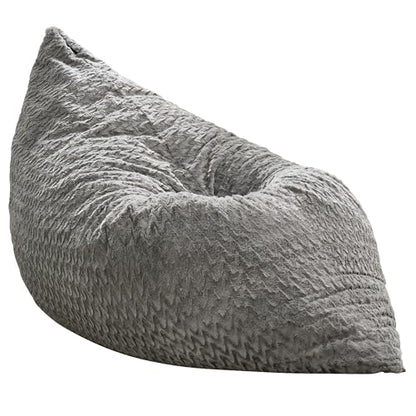 Hobestluk 3 in 1 Bean Bag Chair Giant Bean Bag Chairs for Adults with Chevron Plush Fur Cover Convertible Bean Bag Floor Cushion with Machine Washable Cover for Living Room (Chevron Plush Grey) - color: Lead Grey