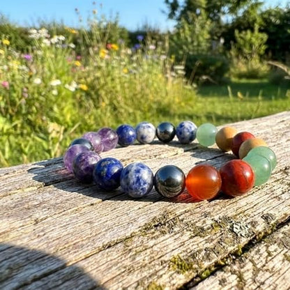 The Alchemist's Arcanum Adjustable Beaded Wrist Accessory for Men and Women, Stretch Fit Stone Bead Jewelry for Daily Wear and Gifting - color: 7 Chakra & Hematite Beads