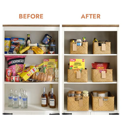 YANGQIHOME Wicker Baskets, [Set of 3] Woven Baskets for Storage, Seagrass Storage Baskets for Organizing with Built-in Handles, Open Storage Bins, Multisize, Natural