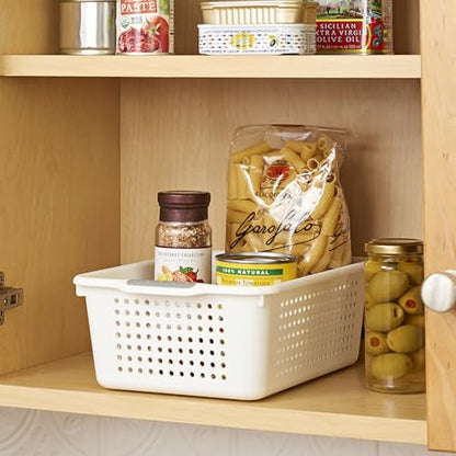 madesmart Small Storage Basket, Multipurpose Organizer with Soft-Grip Handles & Non-Slip Feet, Heavy-Duty Ventilated Design for Laundry, Bath & Kitchen, White, 12 x 8 x 4"