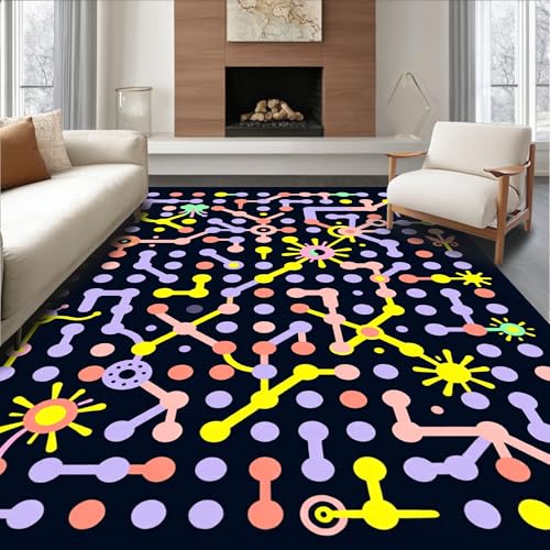 Design&I Low Pile Flatwoven Area Rug 8x10, Playful Dot Maze Fun Art with Whimsical Pastel Accents, Machine Washable, Stain Resistant Indoor Rug for Living Room, Bedroom, Non Slip(Blue, 8x10) - color: Blue/Pattern 11, size: 8' x 10' (Rectangular)