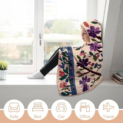 Wearable Blanket for Adults Purple Tree of Life Hooded Blanket Throw Blanket Soft Hooded Cloak Shawl Wrap 80x60 Inch