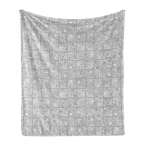 Lunarable Computer Soft Flannel Fleece Throw Blanket, Technology Electronic Themed Pattern of Multitude Little Hardware Panels in Square, Cozy Plush for Indoor and Outdoor Use, 50" x 60", Grey White - color: Grey White, size: 50" x 60"