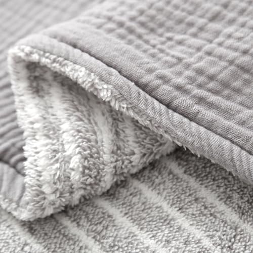 Muslin Cotton Throw Blanket with Flannel for Bed,Super Soft Muslin Blanket with Cozy Flannel for Adults 55 * 72inches,Grey. - color: Grey