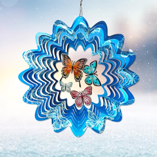 Butterfly Wind Spinner - 12inch Laser-Cut Stainless Steel Wind Spinners | 3D Kinetic Garden Decoration & Yard Art for Outdoor | Butterfly Gifts for Women, Mother, Wife, Grandma & Holidays - color: Mandala Butterfly