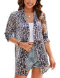 iClosam Women Casual 3/4 Sleeve Sheer Open Front Cardigan Sweater Kimono - color: Leopard Print, size: Large