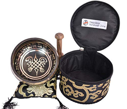 Color Singing Bowl Set with free stick and cushion by Nepalese Handicraft Zone (Black) - color: Black