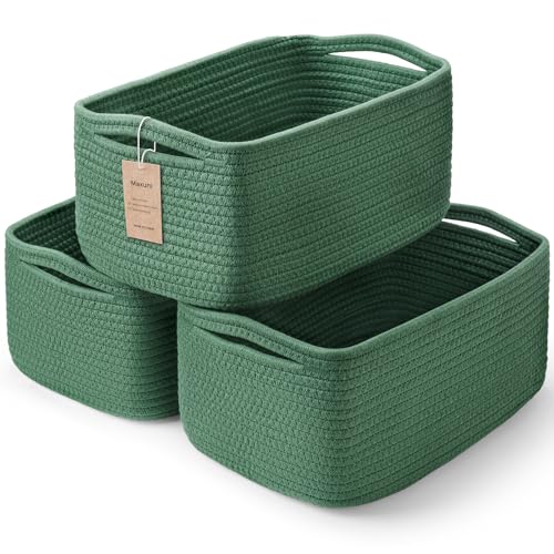 3-Pack Storage Baskets for Organizing | Woven Shelf Toy Basket | Rope Baskets for Gifts Empty | Closet Organizer Bins with Handles | Cube Decorative Box | 13.7×7.1×6.7” | Dark Green - color: Green, size: 13.7"L×7.1"W×6.7"H