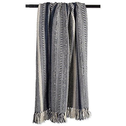 DII Braided Striped Decorative Throw Blanket, 50x60, Navy - color: Navy