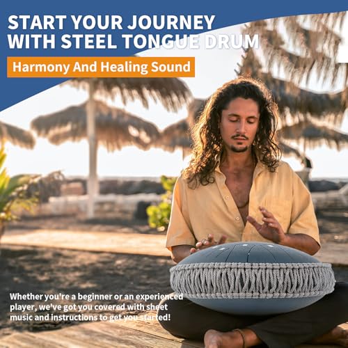 Steel Tongue Drum 13 INCH 15 NOTES, Rain Drum for Outside Garden, Rain Chime Chakra Drum, Hand Pan Musical Instrument Gift with Bag for Adult, Mallets for Meditation Yoga (Navy, D key) - color: Navy