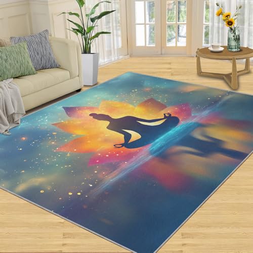 Rug - Meditation Home Decor & Gifts, 4x5 Area Rug, Yoga Lotus Rugs for Living Room, Galaxy Washable Rugs for Bedroom, Non Slip Indoor Carpet, Soft & Low-Pile - color: Yoga Lotus, size: 4' W x 5' L