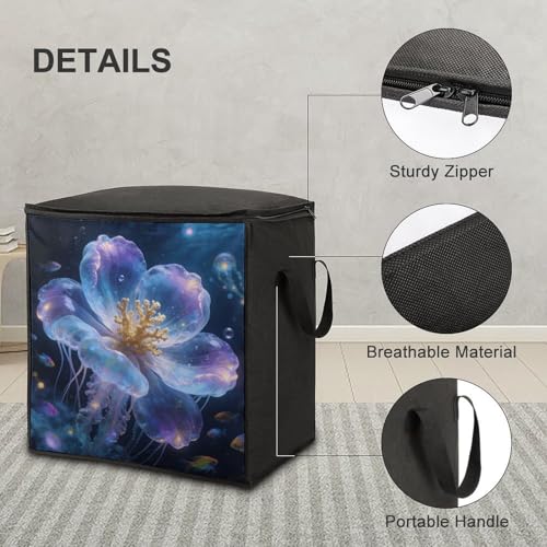 Oceanic Bloom Storage Bag Portable Closet Organizer Storage Bags Quilt Storage Bags with Zippered Breathable Storage Bag with Carry Handles for Blanket Pillow Bedding