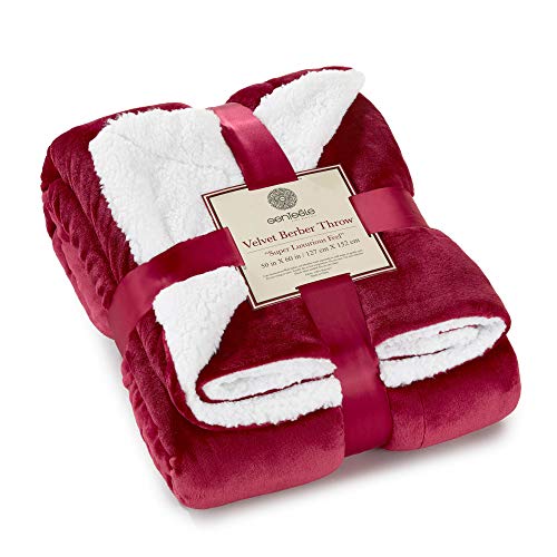 Sherpa Throw Blanket Super Soft Reversible Ultra Luxurious Plush Blanket, 50 x 60 inches, Rich Burgundy Red/White - color: Rich Burgundy Red / White, size: Throw (50" x 60")