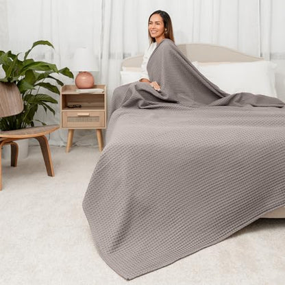 Comfy Cubs 100% Cotton Waffle Weave Throw Blanket Breathable Skin-Friendly Soft Lightweight Blankets - Perfect Warm Textured Blanket Layer - Size for Couch Bed & Sofa (Charcoal, 50" X 60") - color: Charcoal, size: 50" X 60"