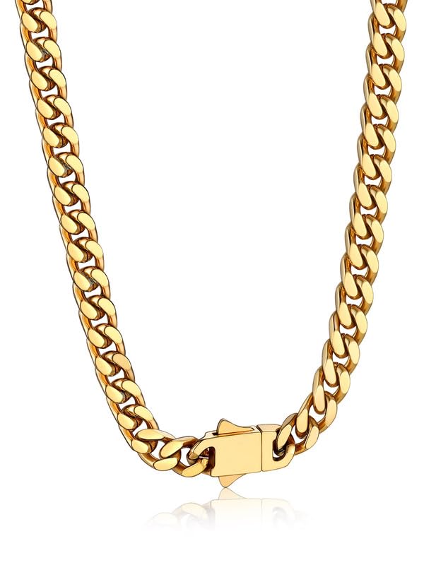 Bandmax Mens Stainless Steel Chain Necklaces 5MM/7MM/9MM/12MM Chunky Miami Cuban Link Chain Necklace Silver/Gold Plated/Black Chains for Men 18"-30" - color: 02 5MM-14K Gold Plated, size: 22 Inch (56cm, Pop Choice)