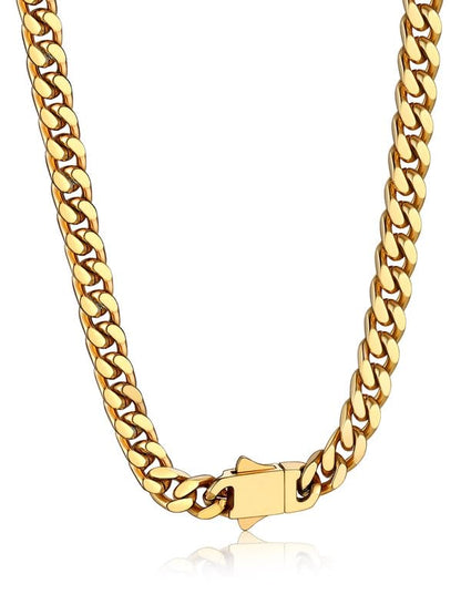 Bandmax Mens Stainless Steel Chain Necklaces 5MM/7MM/9MM/12MM Chunky Miami Cuban Link Chain Necklace Silver/Gold Plated/Black Chains for Men 18"-30" - color: 02 5MM-14K Gold Plated, size: 22 Inch (56cm, Pop Choice)
