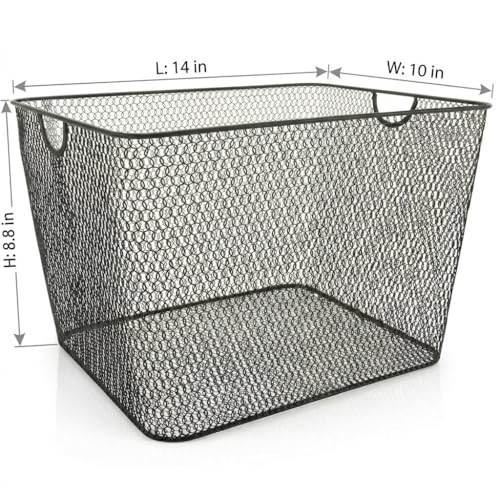 YBM Home Kitchen Pantry Organizer Wire Baskets for Shelves, Cabinets, Pantry, Countertop, Mesh Open Storage Bin Metal Basket for Organizing Food Supplies, 2 Pack - size: 14x10x8.8