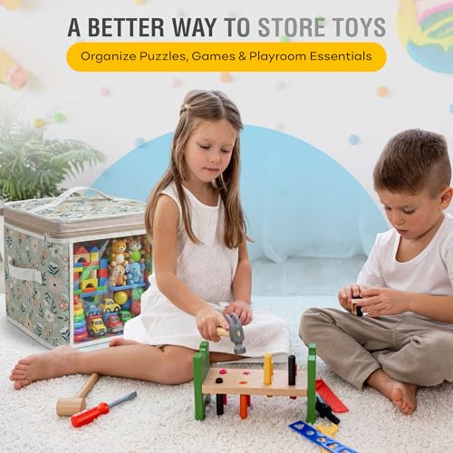 12" Soft Side Zipper Toy Storage Bag, Quilt Pattern Cloth Cube, Reusable, Clear Bag, Playroom, Bedroom & Puzzles Board Game Organizers And Storage Bin, Flowers Design - color: Flowers