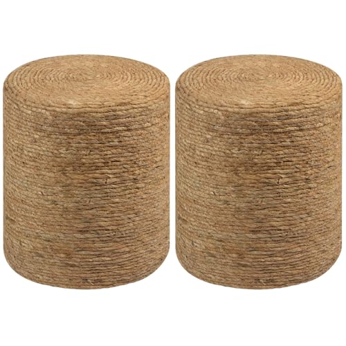Round Pouf Ottomans, Handwoven Natural Water Hyacinth Seagrass Pouffe,Outdoor Rattan Stool Accent Seat, Bohemian Coastal Home Decor (2pcs 14inch Natural Cattail) - color: 2pcs 14inch Natural Cattail
