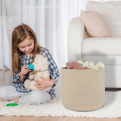 XUANGUO Cotton Rope Basket For Girls Boys Kids 16”X14” Baby Laundry Basket Nursery Bin Round Woven Baskets Organizer For Storage Toys Blankets Shoes Clothes oatmeal