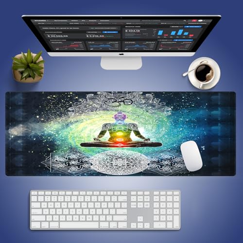 Extra Large Gaming & Office Mouse Pad (31.5" x 11.8") – Yoga Mandala Design Zen Meditation Hippie Style with Sign Chakra Art, Premium Anti-Slip XXL Desk Mat with Durable Stitched Edges - color: Design WKLXD039