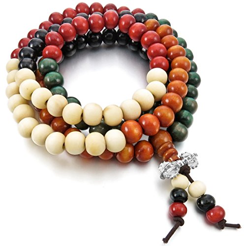 Women,Men's 8mm Wood Bracelet Necklace Tibetan Multicolor Sandalwood Prayer Buddha Mala Elastic