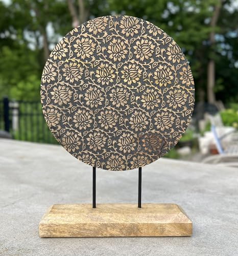 Rustic Natural Wooden Tabletop Decoration Lotus Flower - Asian Theme Handcrafted Elegance for Your Home Decor (White)