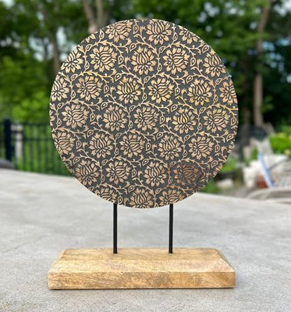 Rustic Natural Wooden Tabletop Decoration Lotus Flower - Asian Theme Handcrafted Elegance for Your Home Decor (White)