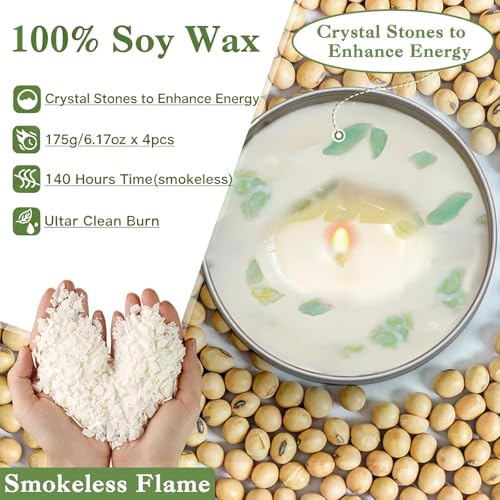 Sage Candles Gift Set, 4 Pack Natural Soy Wax White Sage Smudge Kit with Healing Crystals, House Cleansing & Negative Energy, Spiritual Meditation & Aromatherapy, Housewarming Birthday Self Care Gifts - style: Pure Sage 4 Pack