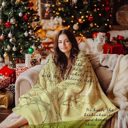 AMITAYUS Tree Healing Scripture Bible Verse Fleece Throw Sympathy Prayer Blanket Religious Christian Inspirational Gifts for Women Friends - 50''x60'' - color: Tree Healing Scriptures Prayer, size: Medium 60"x50