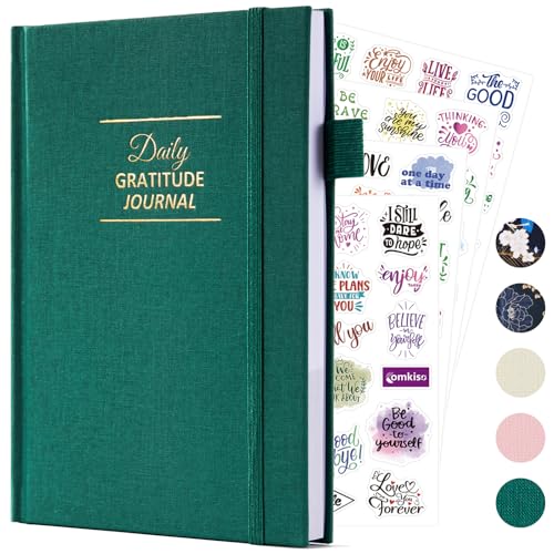 Comkiso Gratitude Journal with 4 Inspirational Stickers: Undated Daily Gratitude Journal for Women and Men - More Happiness, Affirmation, and Mindfulness in A Few Minutes with Prompts & Quotes (Green) - color: B. Green