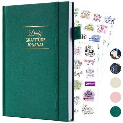 Comkiso Gratitude Journal with 4 Inspirational Stickers: Undated Daily Gratitude Journal for Women and Men - More Happiness, Affirmation, and Mindfulness in A Few Minutes with Prompts & Quotes (Green) - color: B. Green