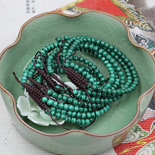 Keleny Natural Gemtones 4mm Round Beads Crystal Adjustable Braided Macrame Tassels Bracelets Unisex - color: Green Malachite