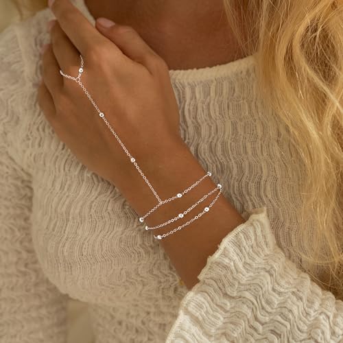 Moodear Mothers Day Gifts Gold Bracelet Stack for Women - Dainty Hand Chain Trendy Bead Link Ring Bracelets Set Waterproof Jewelry Gift - style: 3 hand ring bracelet-SL
