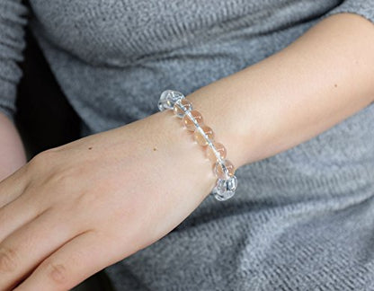 Falari 10mm Natural Semi Precious Gemstone Stretch Bracelet Unisex - color: Crystal Quartz
