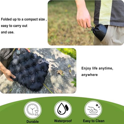 Inflatable Seat Cushion, Lightweight Camping Air Sitting Pad, Waterproof Portable Air Cushion for Climbing Hiking Office Airplane Car Stadium Seat (Black) - color: Black