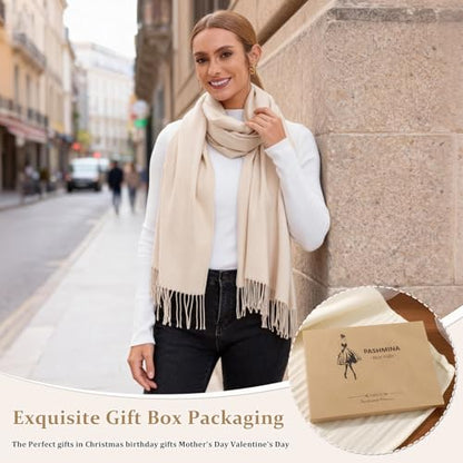 Pashmina Scarf and Shawl - Soft Women Pashminas Wrap for Wedding Evening Party dresses - color: Beige