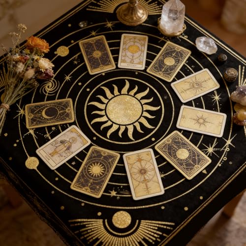 Tarot Altar Cloth Universe Solar System Print Card Table Tablecloth Celestial Golden Sun Tablecloth with Tarot Bag for Reading Rituals Crystals Spiritual Divination Witchcraft Supplies - color: Universe Solar System