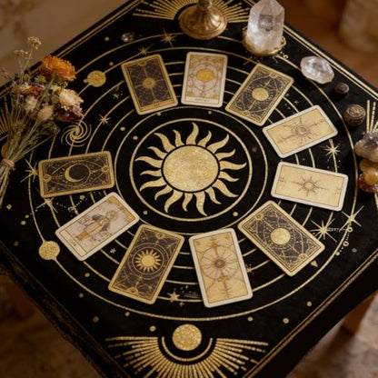 Tarot Altar Cloth Universe Solar System Print Card Table Tablecloth Celestial Golden Sun Tablecloth with Tarot Bag for Reading Rituals Crystals Spiritual Divination Witchcraft Supplies - color: Universe Solar System