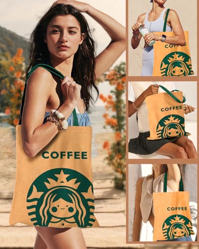 Miss Adola Aesthetic Canvas Tote Bag - Reusable Shoulder Tote Bag for Women Lady Casual Vacation, Shopping, Work, Gym - style: Coffee Girl