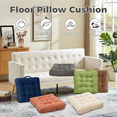 Floor Pillow 18x18 Inch Turquoise Corduroy Floor Sitting Cushions 2-Pack, Portable Handle Design, Non-Slip Chair Pads for Meditation Yoga Indoor Use
