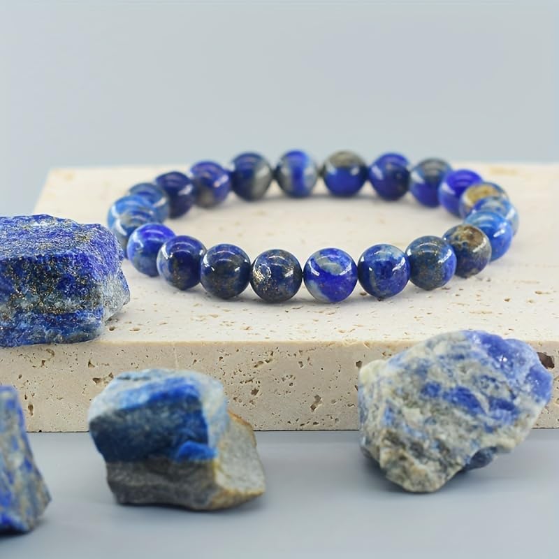 Natural Stone Beaded Bracelets for Women Men - 8MM Semi-Precious Stones Bracelets Adjustable Crystal Beads Stretch Bracelet - color: Lapis Lazuli-1
