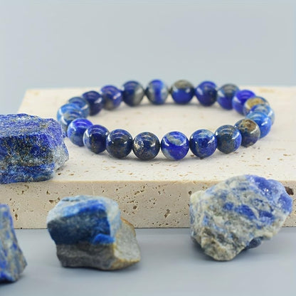 Natural Stone Beaded Bracelets for Women Men - 8MM Semi-Precious Stones Bracelets Adjustable Crystal Beads Stretch Bracelet - color: Lapis Lazuli-1