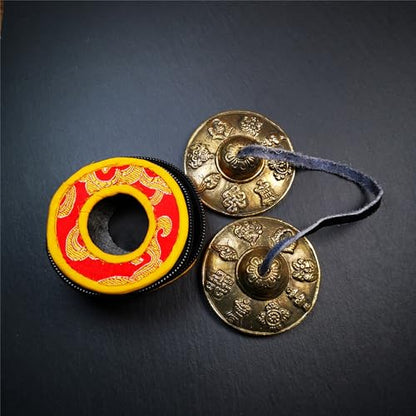 Tibetan Tingsha Bell Set - Tibetan Cymbals - for Sound Healing, Yoga, Meditation, and Mindfulness,Handmade in Nepal,Made of Brass,Astamangal Pattern,6.5cm/2.6 inch - color: 3-Brass-Astamangal-6.5cm