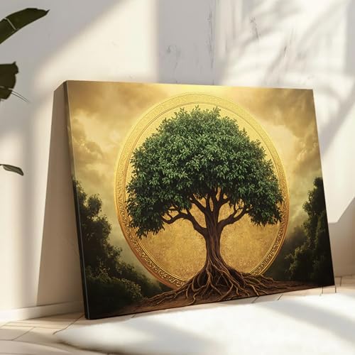 Golden Tree of Life Canvas Wall Art - Zen Decor, Tree of Life Painting, Spiritual Motivational Poster, Modern Zen Wall Decor for Home Office Bedroom Living Room Prayer Room (23L"x15W" | 60x40cm) - size: 23L"x15W"