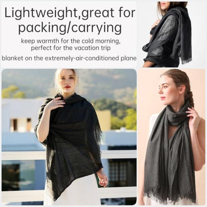 Harewom Lightweight Gauze Linen Feeling Shawl Wraps for Women Beach Summer Scarf for Evening Wedding Dresses - color: Shawl Wraps - Black-grey