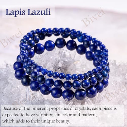 Bivei 8mm Beaded Bracelets for Women Handmade Semi Precious Natural Stone Stretch Elastic Jewelry Yoga Protection Gifts - color: Lapis Lazuli - Inspiration, size: Small 6.5-6.7 inch