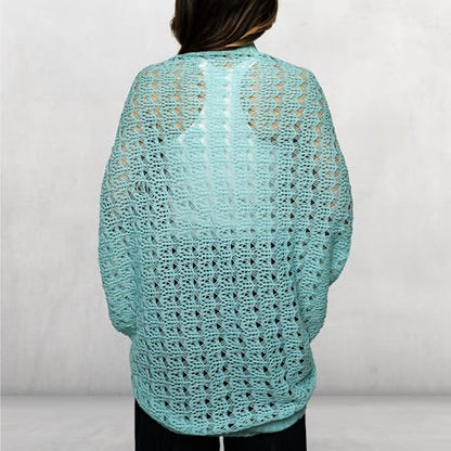 Open Weave Cocoon Shawl for Women, Cardigan Sweater, Lightweight Pashmina Shawl Wrap, Poncho Scarves for Women - color: Blue