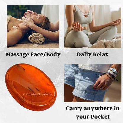 Amazing Gemstone Carnelian Worry Stone Crystals and Healing Stones - Stress Relief Gifts - Piedra Crystal Fidget for Meditation, Relaxation - Unique Stocking Stuffers and Birthday Gifts - color: Carnelian